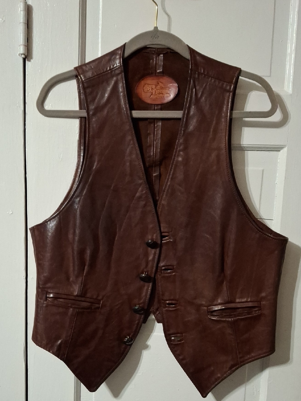 Men's Brown Leather Vest with Button Front - Classic Tailored Style (Mis195)